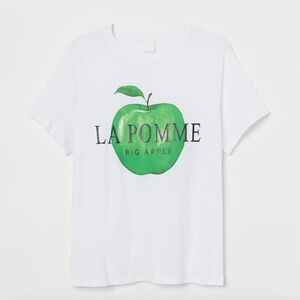 H&M+ La Pomme Big Apple 100% Cotton Womens White Jersey T-Shirt Size S Small NEW